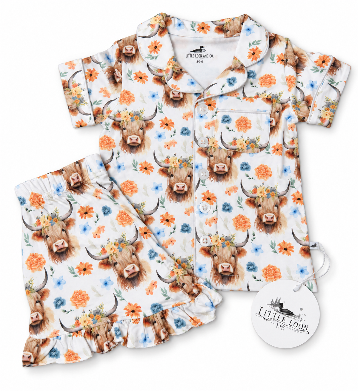 Udderly Cute Kids Ruffle Short PJ Set