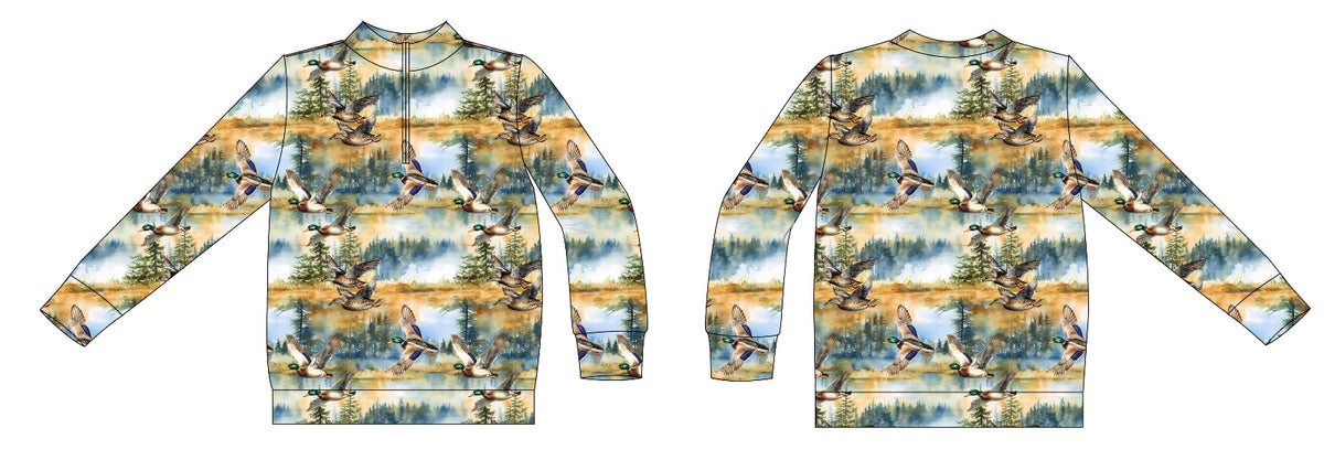 PRESALE Watercolor Mallards Kids French Terry 1/4 Zip