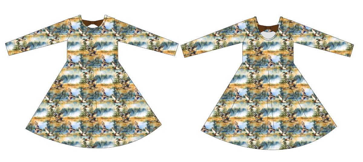 PRESALE Watercolor Mallards Bow Back Twirl Dress