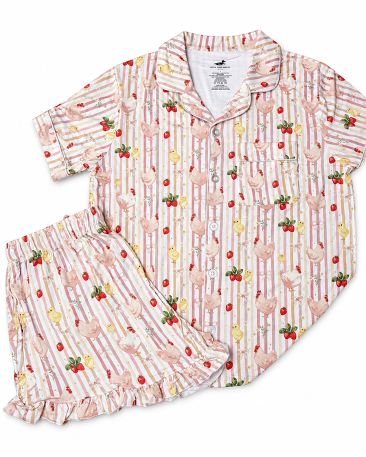 Cluckin Cuties Women Ruffle Short PJ Set