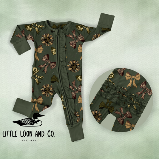 Camo Leopard Bows Ruffle Zippy