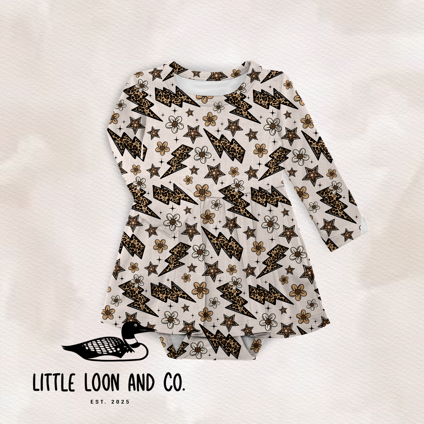 Bolts and Blooms Long Sleeve Bodysuit Twirl Dress