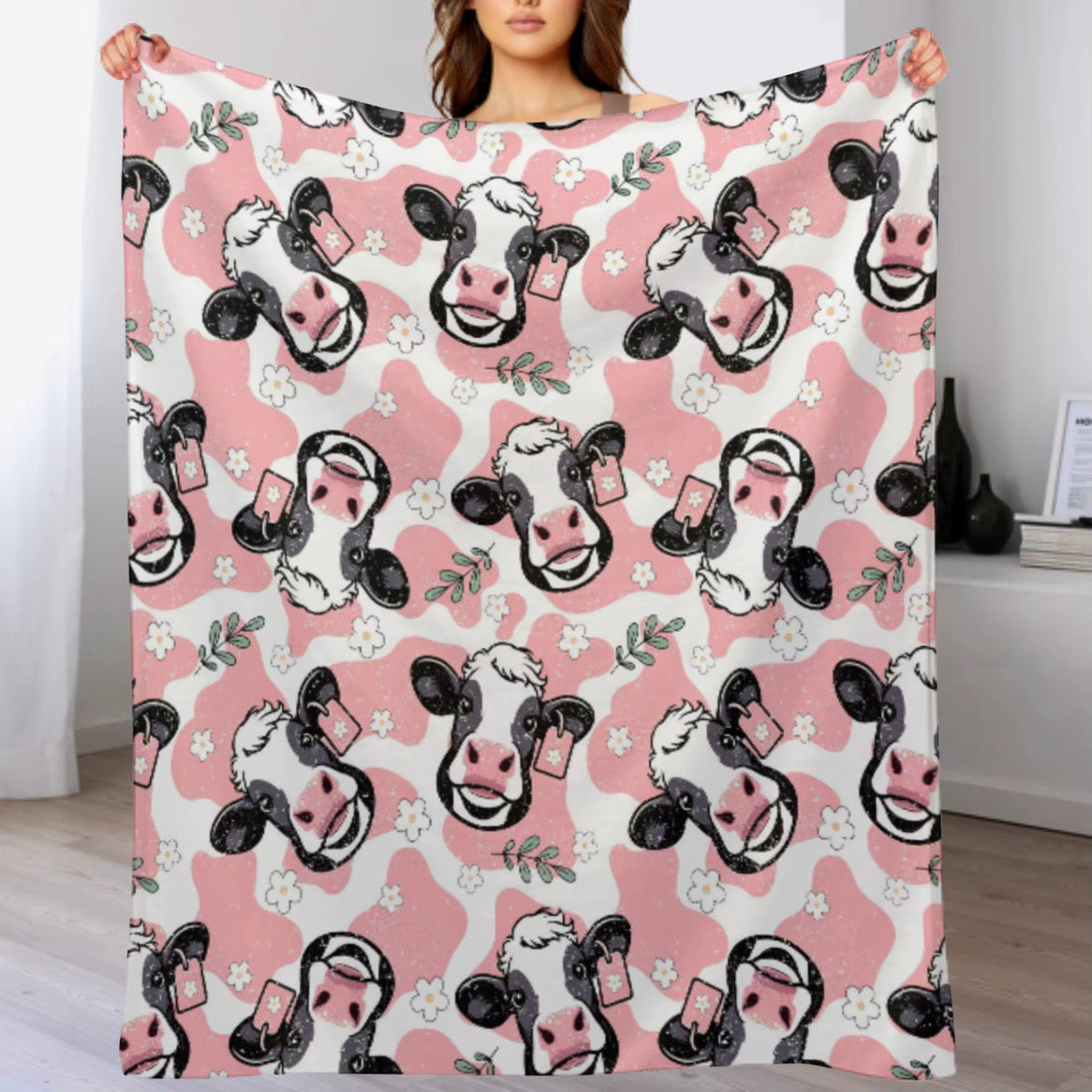 Pink Cow Plush Blanket