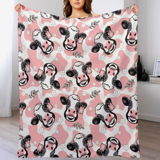 Pink Cow Plush Blanket