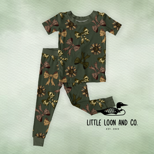 Camo Leopard Bows Short Sleeve Set