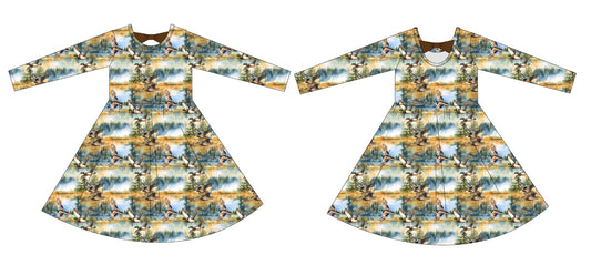 PRESALE Watercolor Mallards Bow Back Twirl Dress