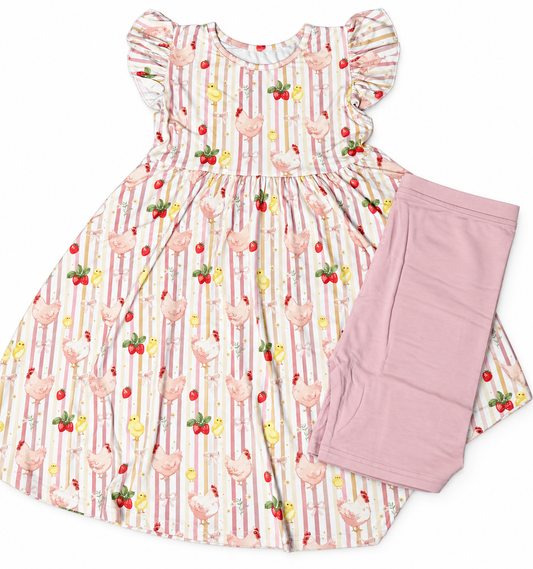 Cluckin Cuties Dress & Biker Set